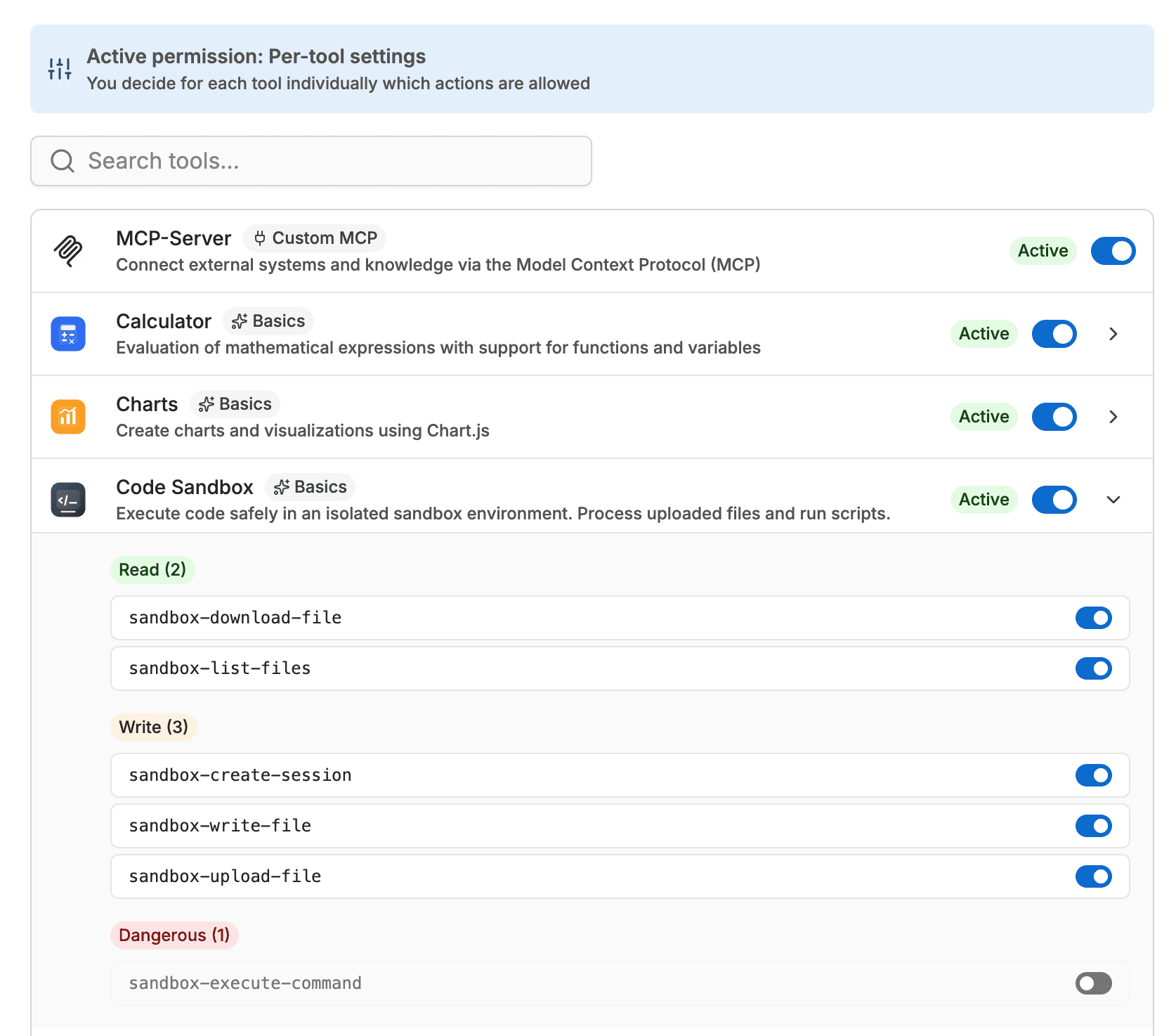 Assistant Integrations: Ausgeklappte Methodentabelle im CUSTOM-Modus