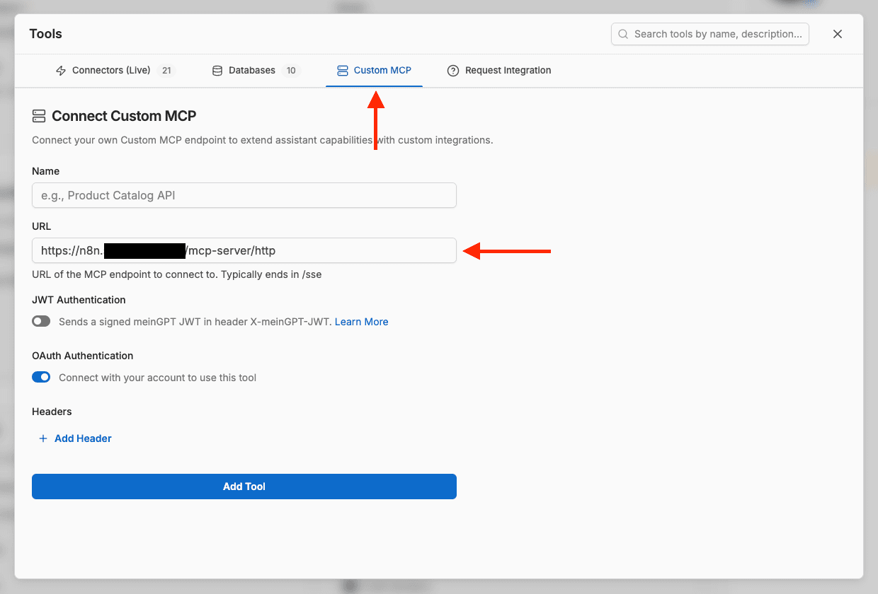 Tool zu einem Assistenten in meinGPT hinzufügen